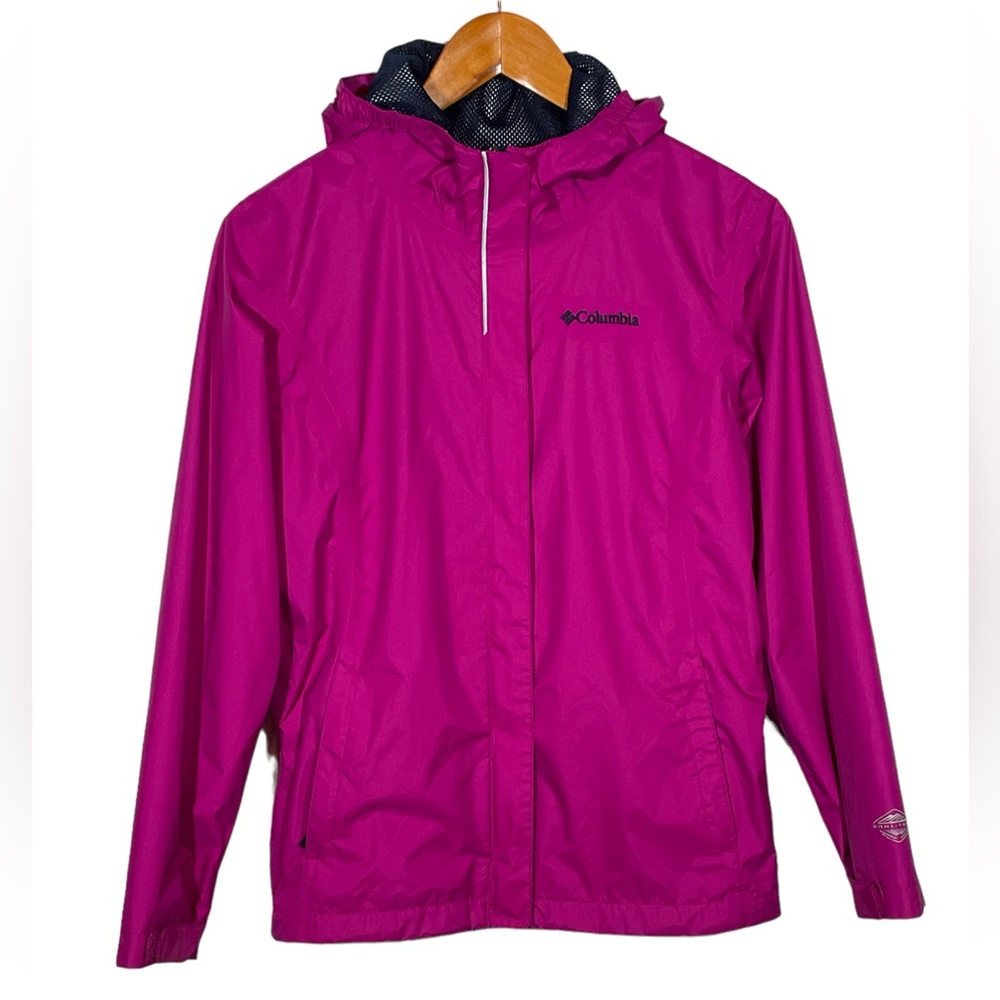 COLUMBIA Girl's Hooded Omni-Tech Light Weight Jacket - Large Magenta